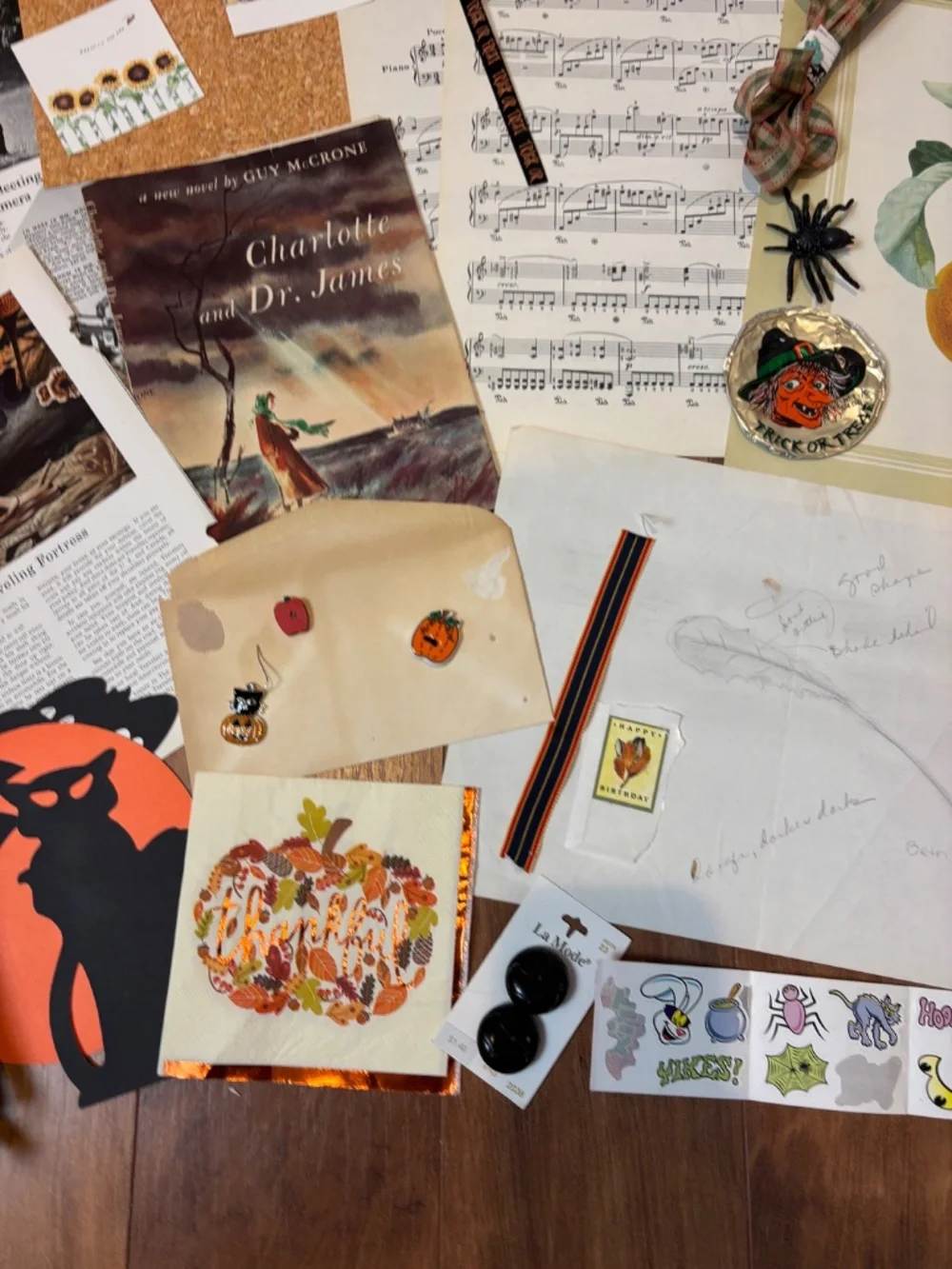 Lot of 50+ pieces Autumn Halloween-themed junk journal ephemera and craft items